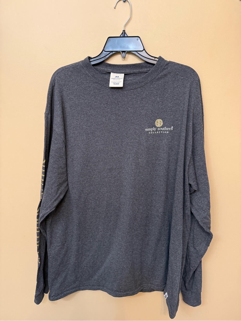 Simply Southern womens Long Sleeve Tee - Charcoal with Gold Logo